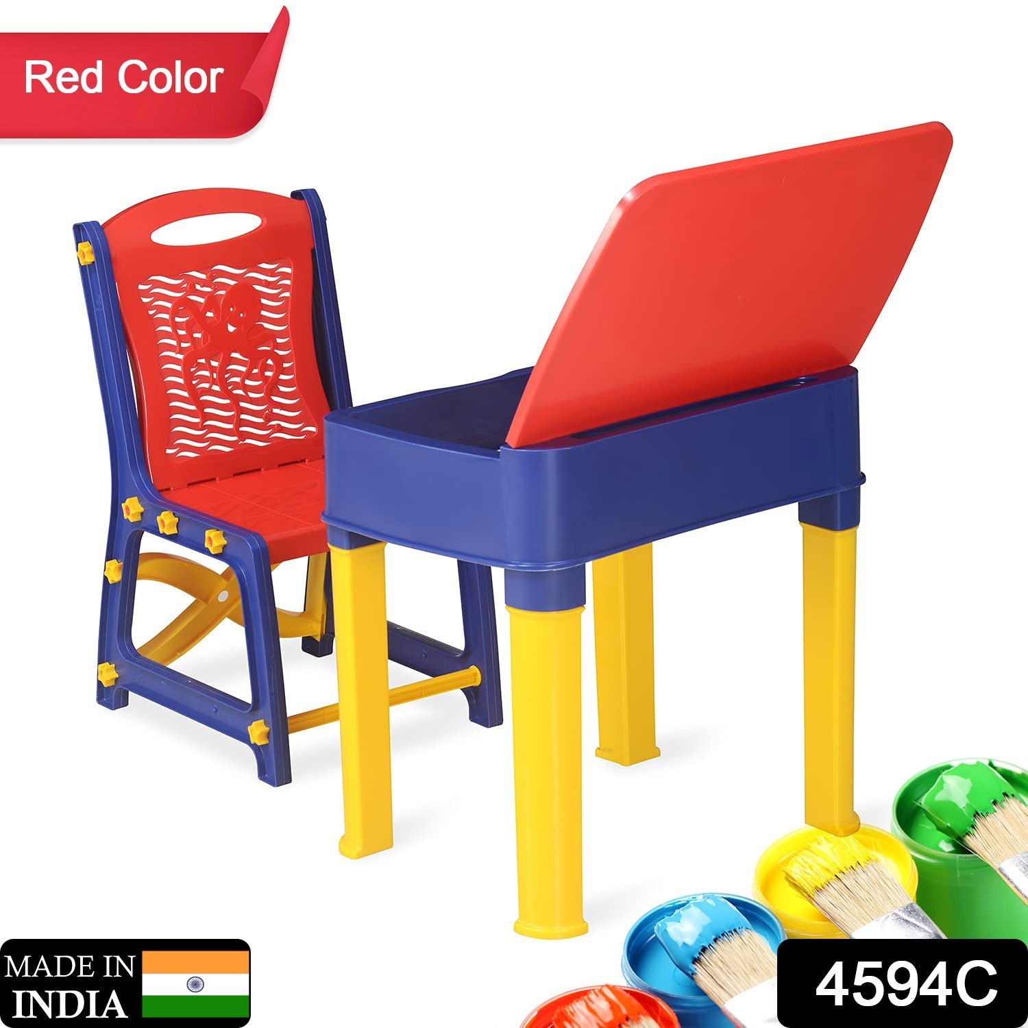 4594C Study Table And Chair Set For Boys And Girls With Small Box Space For Pencils Plastic High Quality Study Table (Red/Blue/Yellow) 4594C Study Table And Chair Set For Boys And Girls With Small Box Space For Pencils Plastic High Quality Study Table (Red/Blue/Yellow)